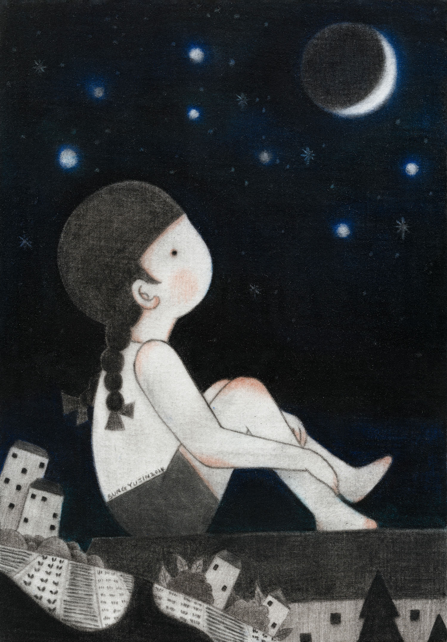 [24p3373] 2024_starry Dream (별이 빛나는 꿈)_Charcoal, pastel, conte on daimaru_26×18cm.jpg