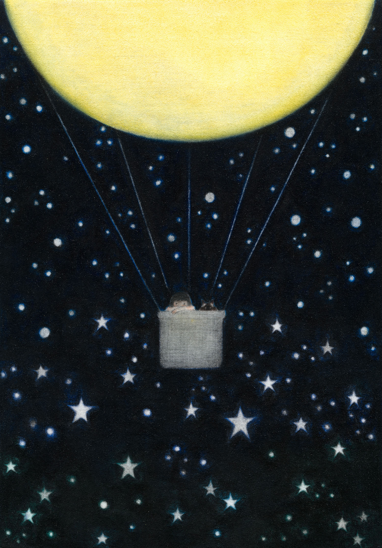 [24p3469] 2024_starry Dream-voyage on a Ballon (별이 빛나는 꿈-풍선을 타고)_Charcoal, pastel, conte on daimaru_25.8×18cm.jpg